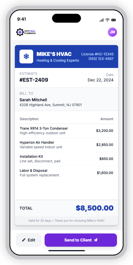 Professional estimate PDF